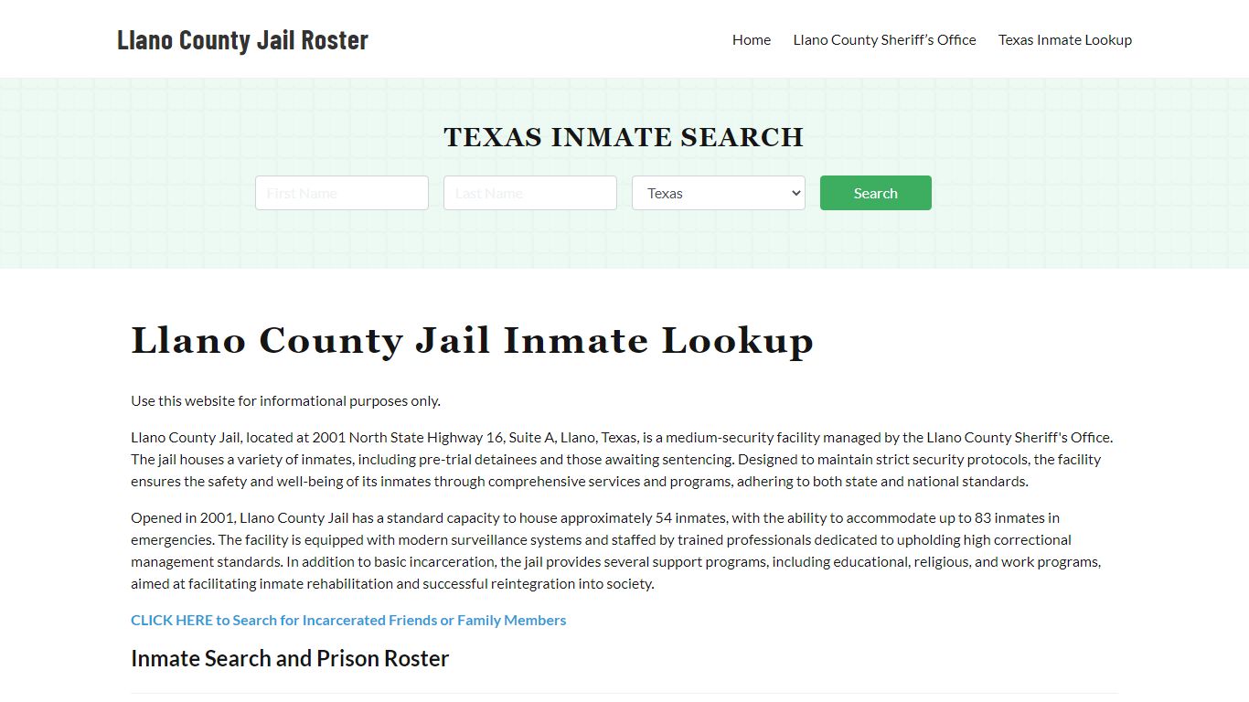 Llano County Jail Roster Lookup, TX, Inmate Search